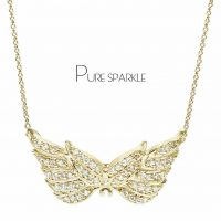 14K Gold 0.36 Ct. Diamond Angel Wing Pendant Necklace Fine Jewelry