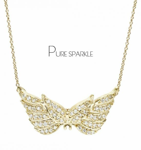 14K Gold 0.36 Ct. Diamond Angel Wing Pendant Necklace Fine Jewelry
