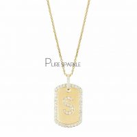 14K Gold 0.36 Ct. Diamond Initial S Alphabet Rectangular Charm Necklace