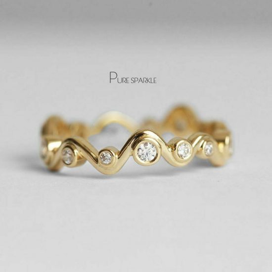 14K Gold 0.36 Ct. Diamond Wave Design Eternity Wedding Ring Fine Jewelry