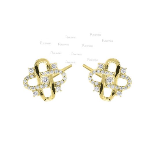 14K Gold 0.37 Ct. Diamond Paper Clip Tiny Studs Earrings Fine Jewelry