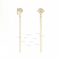 14K Gold 0.37 Ct. Diamond Waterfall Shell Earrings Fine Jewelry