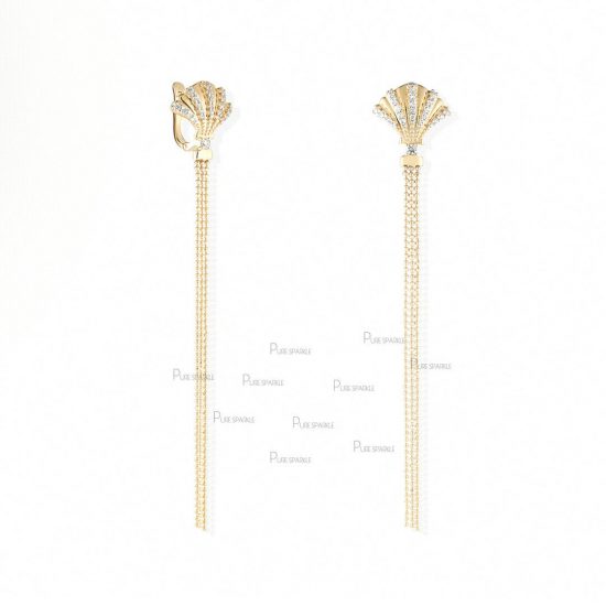 14K Gold 0.37 Ct. Diamond Waterfall Shell Earrings Fine Jewelry