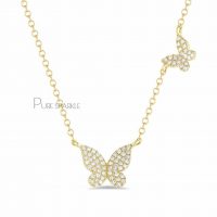 14K Gold 0.75 Ct. Diamond Double Butterfly Pendant Necklace Fine Jewelry