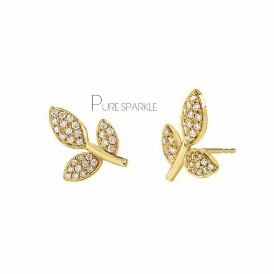 14K Gold 0.38 Ct. Diamond Leaf Earrings Christmas Gift Fine Jewelry