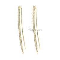 14K Gold 0.40 Ct. Diamond 48mm Long Bar Hook Earrings Fine Jewelry