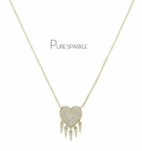 14K Gold 0.40 Ct. Diamond Heart And Spike Pendant Necklace Fine Jewelry