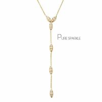 14K Gold 0.40Ct. Diamond Leaf Floral Design Lariat Necklace Fine Jewelry