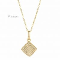 14K Gold 0.40 Ct. Diamond Rhombus Shape Pendant Necklace Fine Jewelry