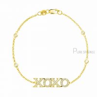 14K Gold 0.40 Ct. Diamond XOXO Charm Minimalist Chain Bracelet Fine Jewelry