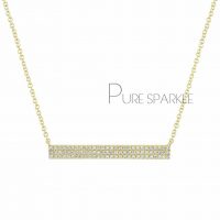 14K Gold 0.42 Ct. Pave 3 Diamond Row Bar Pendant Necklace Fine Jewelry