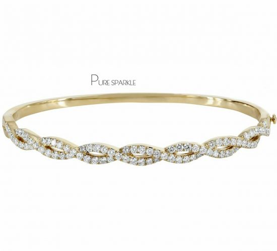 14K Gold 0.43 Ct. Diamond Braided Unique Bangle Bracelet Fine Jewelry