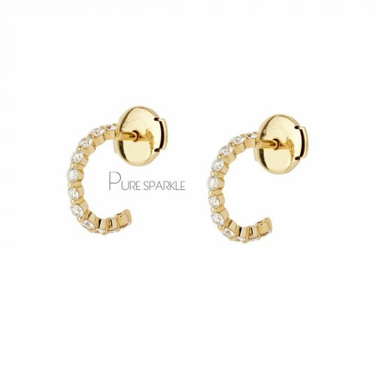 14K Gold 0.44 Ct. Diamond Mini Hoop Cluster Earrings Fine Jewelry