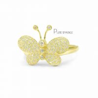 14K Gold 0.45 Ct. Diamond Butterfly Ring Fine Jewelry Size - 3 to 8 US