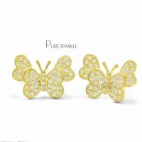 14K Gold 0.45 Ct. Diamond Butterfly Studs Earrings Wedding Fine Jewelry