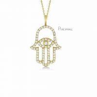 14K Gold 0.45 Ct. Diamond Hamsa Hand of Fatima Evil Eye Pendant Necklace