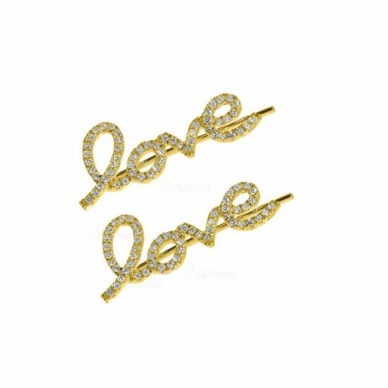 14K Gold 0.45 Ct. Diamond Long Love Script Cuff Earrings Fine Jewelry