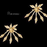 14K Gold 0.47 Ct. Diamond Leaf Design Jacket Earrings Fine Jewelry