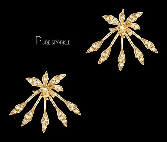 14K Gold 0.47 Ct. Diamond Leaf Design Jacket Earrings Fine Jewelry