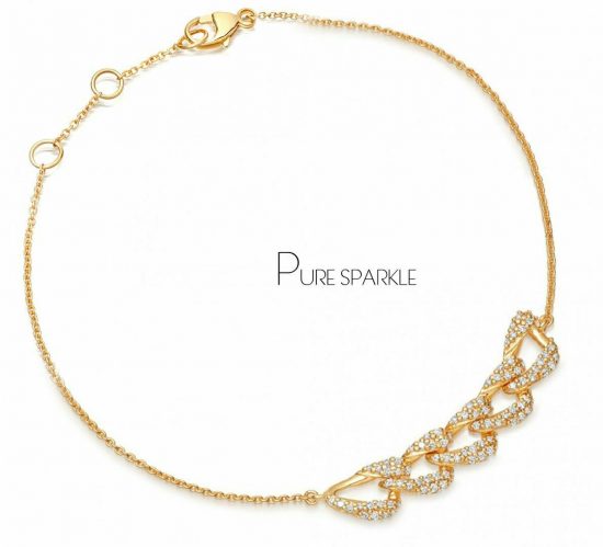 14K Gold 0.48 Ct. Pave Diamond Linked Sail Charms BraceletFine Jewelry