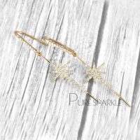 14K Gold 0.50 Ct. Diamond Long Starburst Hook Earrings Fine Jewelry