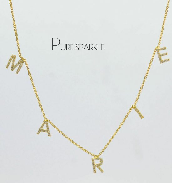 14K Gold 0.50 Ct. Diamond MARIE Charm Pendant Personalized Necklace