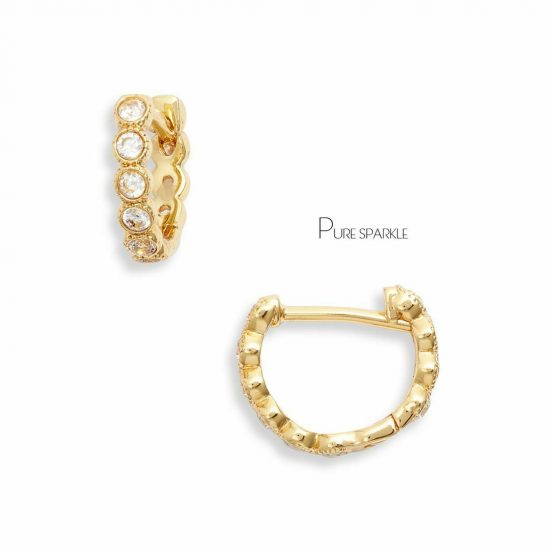 14K Gold 0.60 Ct. Diamond Bezel Set Huggie Hoop Earrings Fine Jewelry
