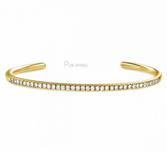 14K Gold 0.60 Ct. Diamond Handmade Cuff Bangle Bracelet Fine Jewelry