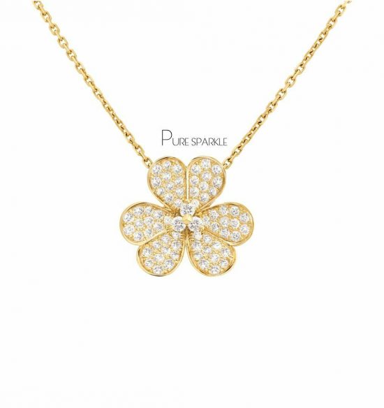 14K Gold 0.65 Ct. Diamond Flower Design Pendant Necklace Fine Jewelry