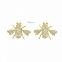 14K Gold 0.66 Ct. Diamond Honeybee Woman Studs Earrings Fine Jewelry