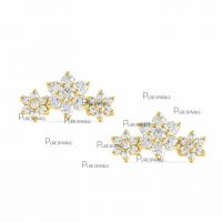 14K Gold 0.70 Ct. Diamond Three Flower Design Wedding Studs Earrings