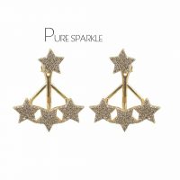 14K Gold 0.70 Ct.. Pave Diamond Stars Jacket Earrings Fine Jewelry