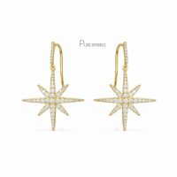 14K Gold 0.75 Ct. Diamond Starburst Hook Earrings Fine Celestial Jewelry