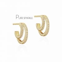 14K Gold 0.76 Ct. Diamond Halo Double Hoop Earrings Fine Jewelry