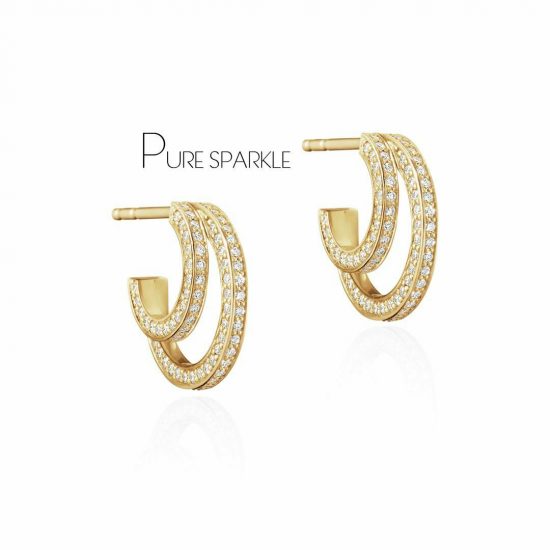 14K Gold 0.76 Ct. Diamond Halo Double Hoop Earrings Fine Jewelry