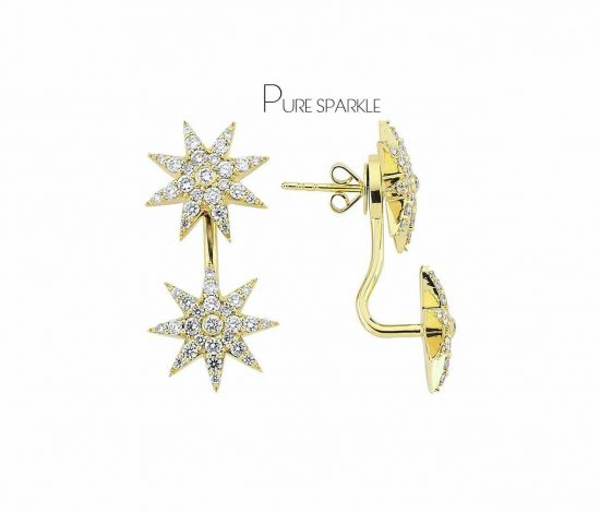 14K Gold 0.87 Ct. Diamond Starburst Jacket Earrings Fine Wedding Jewelry
