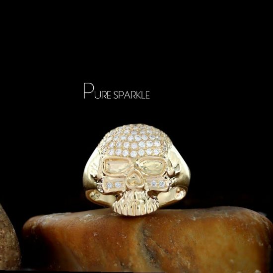 14K Gold 1.00 Ct. Diamond Big Skull Design Halloween Ring Fine Jewelry