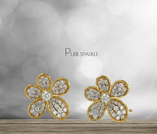 14K Gold 1.00 Ct. Diamond Flower Shape Wedding Earrings Fine Jewelry