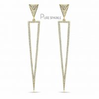 14K Gold 1.42 Ct. Pave Diamond Pyramid And Drop Triangle Shape Earrings
