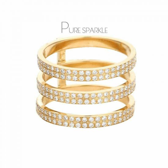 14K Gold 1.50 Ct. Three Row Diamonds Band Ring Fine Jewelry Size- 3 to 8