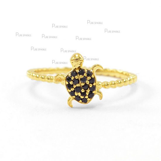 14K Gold Beaded 0.10 Ct. Black Diamond Tortoise Turtle Ring Fine Jewelry