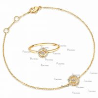 14K Gold Diamond Concentric Circle Design Ring Bracelet Jewelry Set
