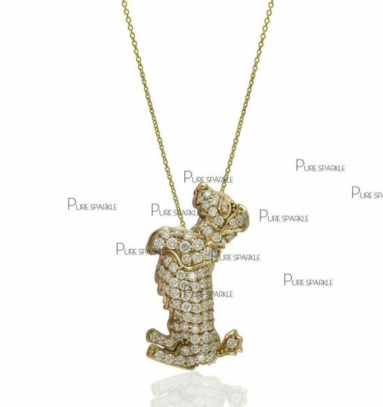 14K Gold Diamond Dog Pendant Necklace Thanksgiving Gift For Pet Lover