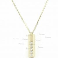 14K Gold Diamond Hollow Pipe Design Pendant Necklace Fine Jewelry