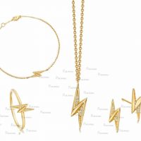 14K Gold Diamond Lightning Bolt Earring Necklace Ring Bracelet Jewelry Set