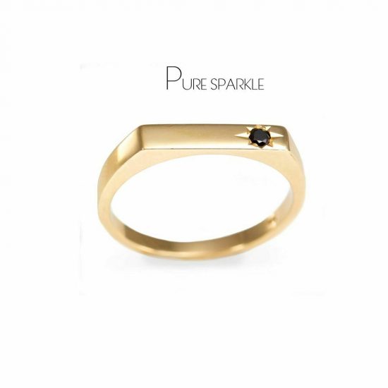 14K Solid Gold 0.04 Ct. Black Diamond Wedding Signet Ring Fine Jewelry