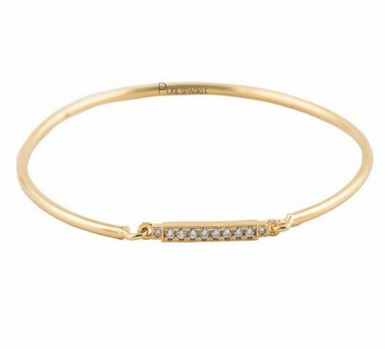 14K Solid Gold 0.14 Ct. Diamond Handmade Bangle Bracelet Fine Jewelry