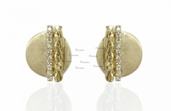18K Yellow Gold 0.06 Ct. Diamond Braided and Bar Solid Circle Earring