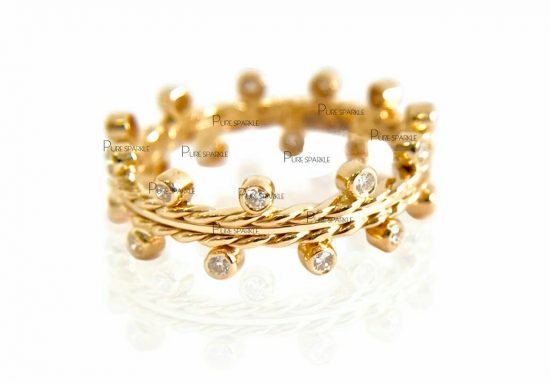 18K Yellow Gold 0.24 Ct. Diamond Unique Double Braided Ring Fine Jewelry