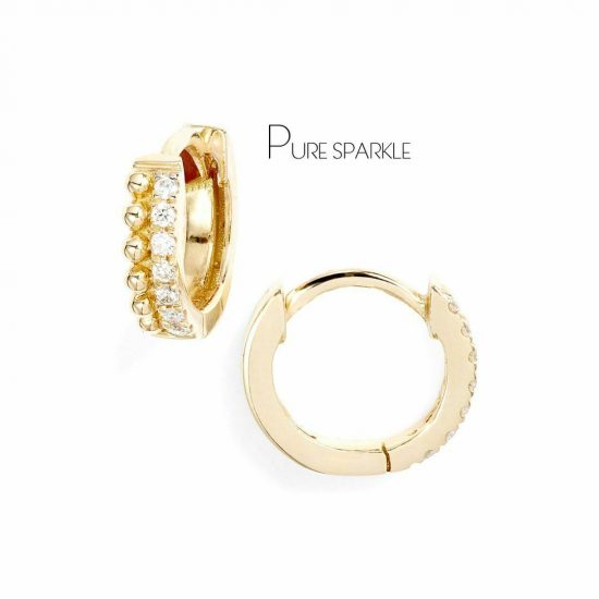 14k Gold 0.21 Ct. Diamond Golden Granules Hoop Earrings Fine Jewelry